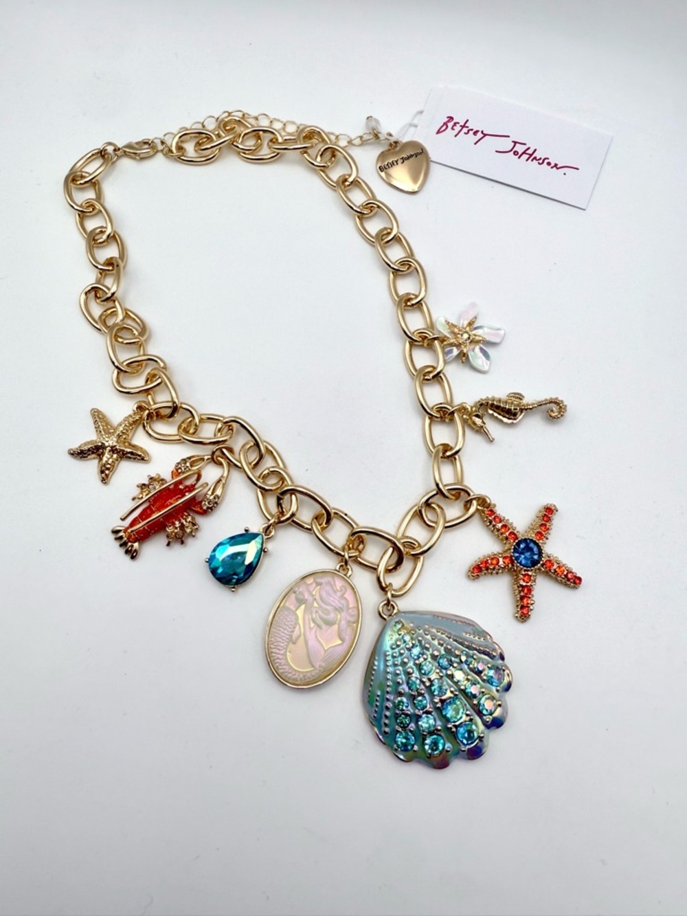 Betsey Johnson Gold Sea-Theme Charm Necklace - Iridescent Blue, Coral & Teal - Picture 2 of 3